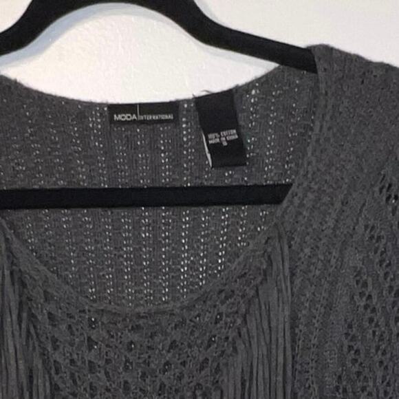 Moda women’s size small fringe neckline open knit sleeve sweater rib dress
 - Picture 11 of 11